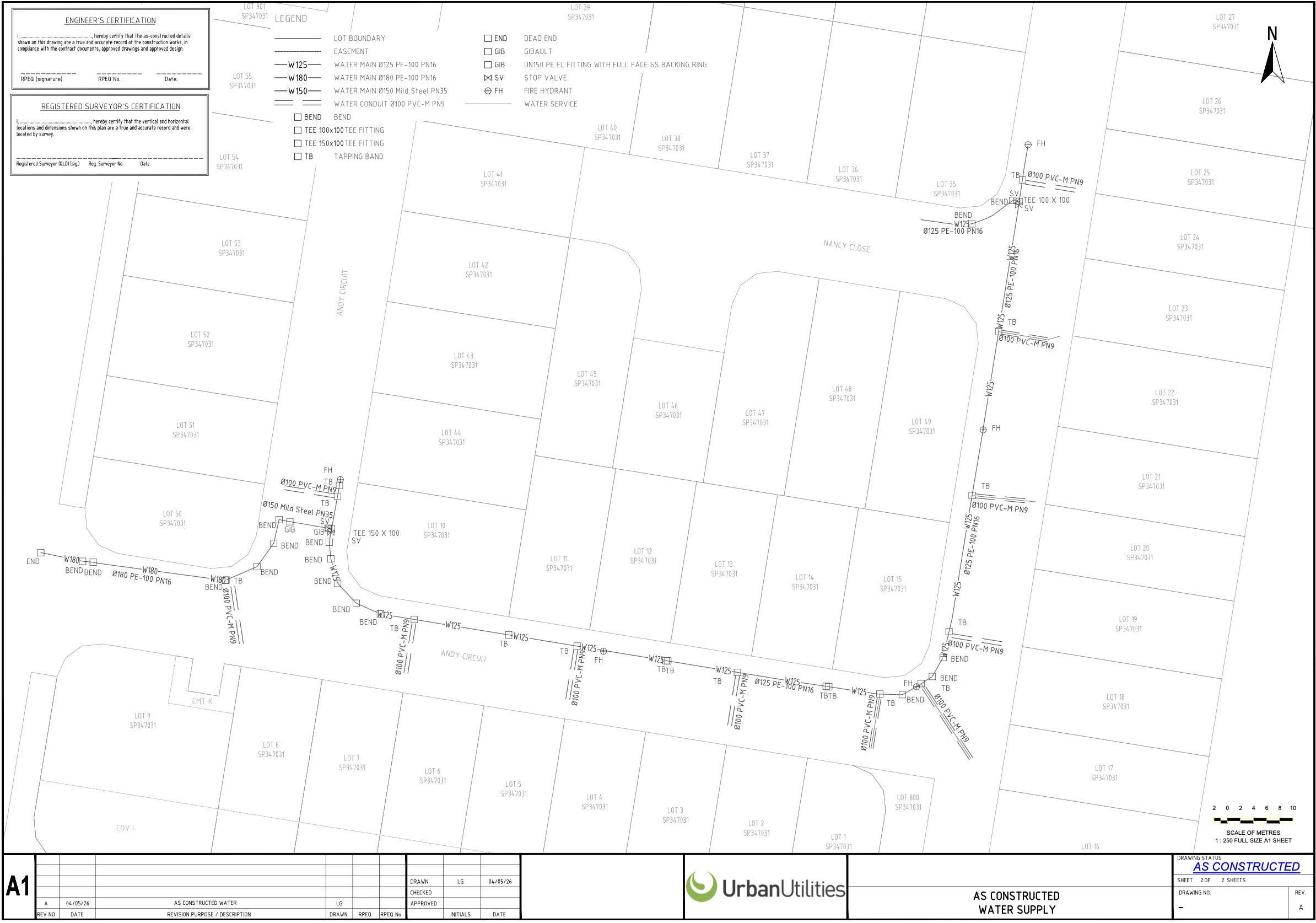 As constructed water supply plan with asset annotations